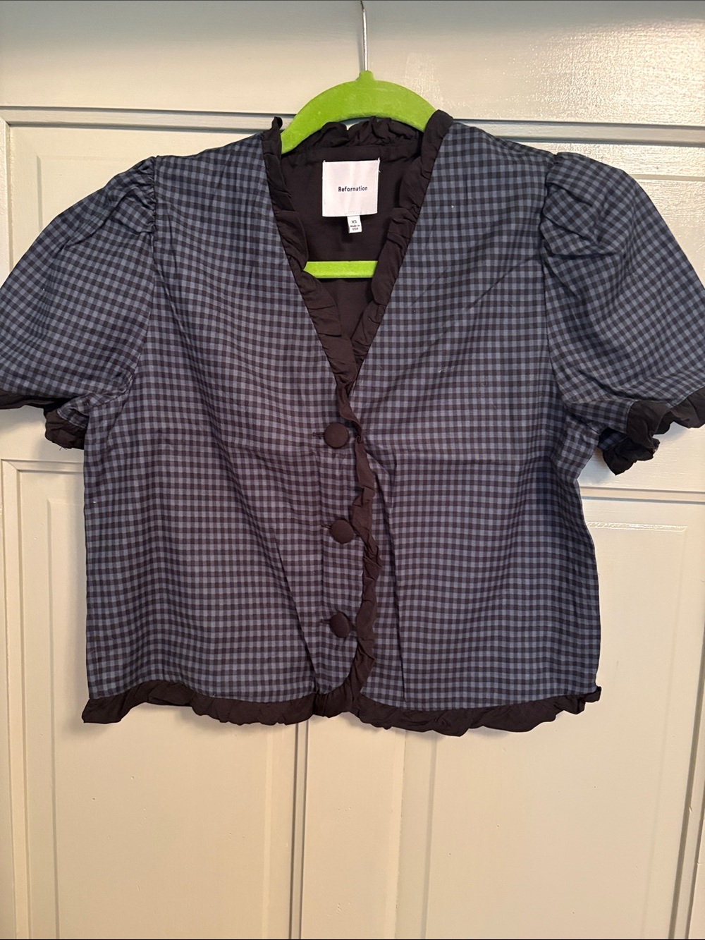 reformation bess top in black check cotton size XS - Picture 3 of 5
